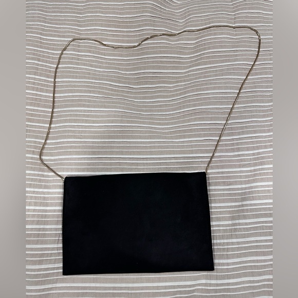 Women's Black Evening Bag Envelope Clutch Shoulder Crossbody Bag Faux Suede Gold - Picture 8 of 11